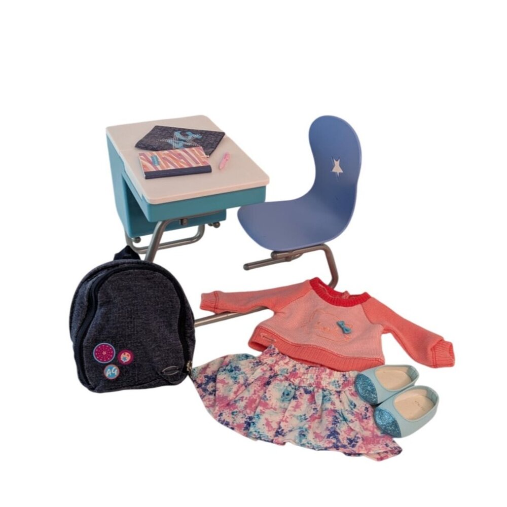 American Girl Desk School Set w/Outfit Backpack Shoes & Accessories